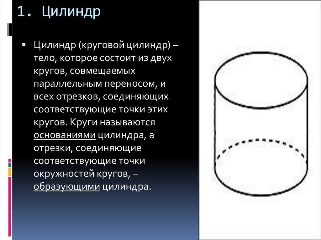 Составляющие цилиндра. Круговой цилиндр. Кольцевой цилиндр. Цилиндр это тело состоящее из двух кругов. Цилиндрическое тело.