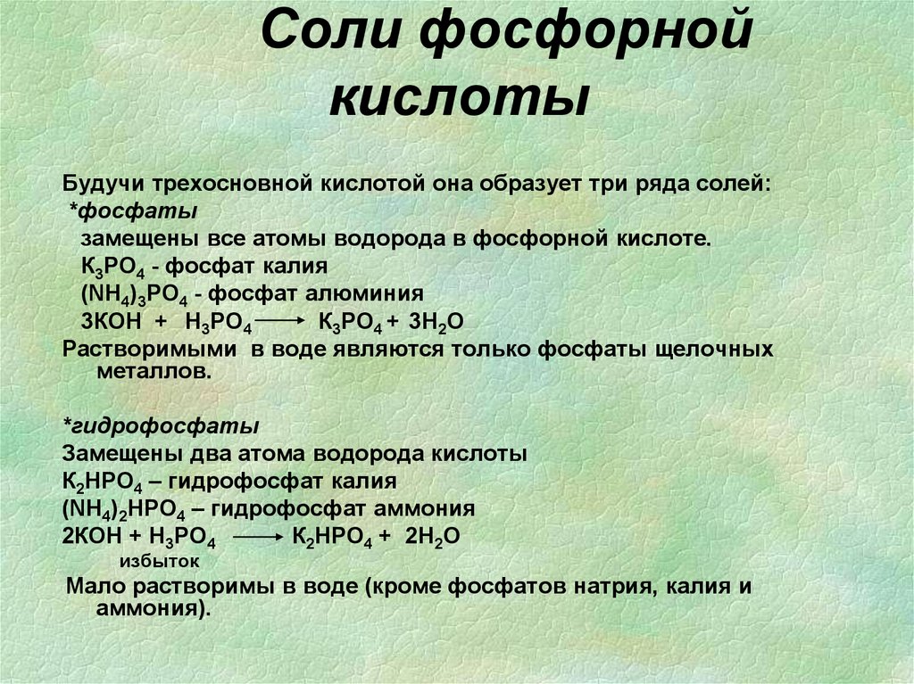 Формулы солей ортофосфорной кислоты. Соединение фосфора соли фосфорной кислоты.
