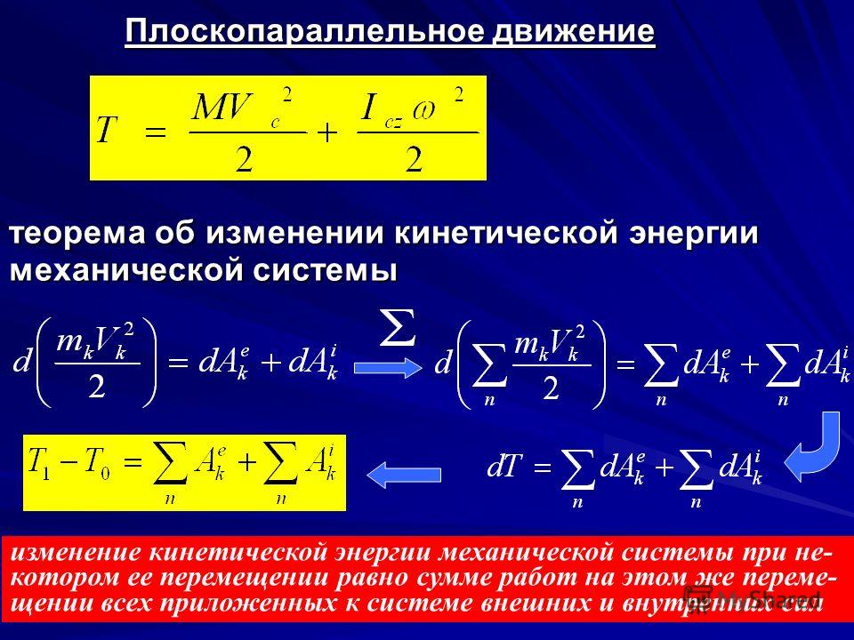 Изменение кинетической энергии тела. Теорема об изменении полной механической энергии. Закон изменения полной механической энергии механической системы. Теорема об изменении кинетической энергии механической системы. Динамика механической системы.