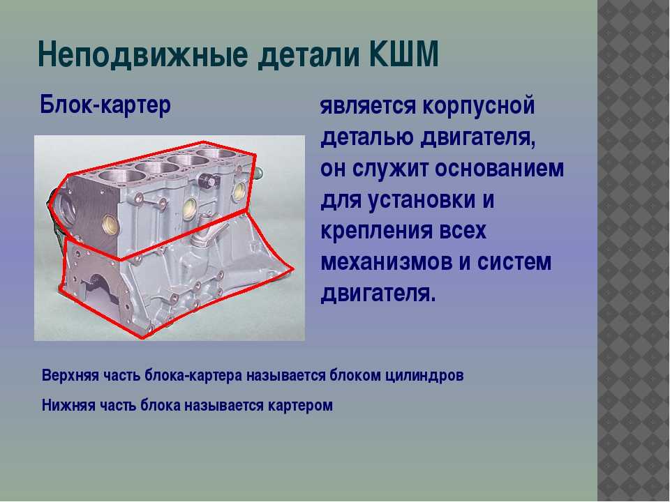 Неподвижные детали кшм. Неподвижные детали Кривошипно-шатунного механизма. Неподвижные детали КШМ двигателя. Подвижные и неподвижные детали КШМ. КШМ ВАЗ 2106 не подвижные детали.