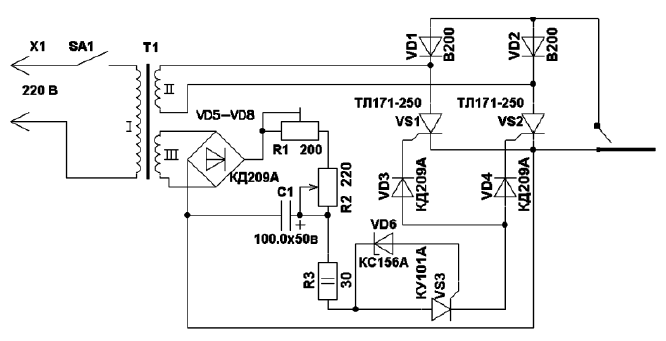 Схема управления контактной сваркой на симисторе
