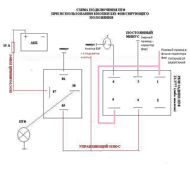 Подключение противотуманных фар без реле схема подключения