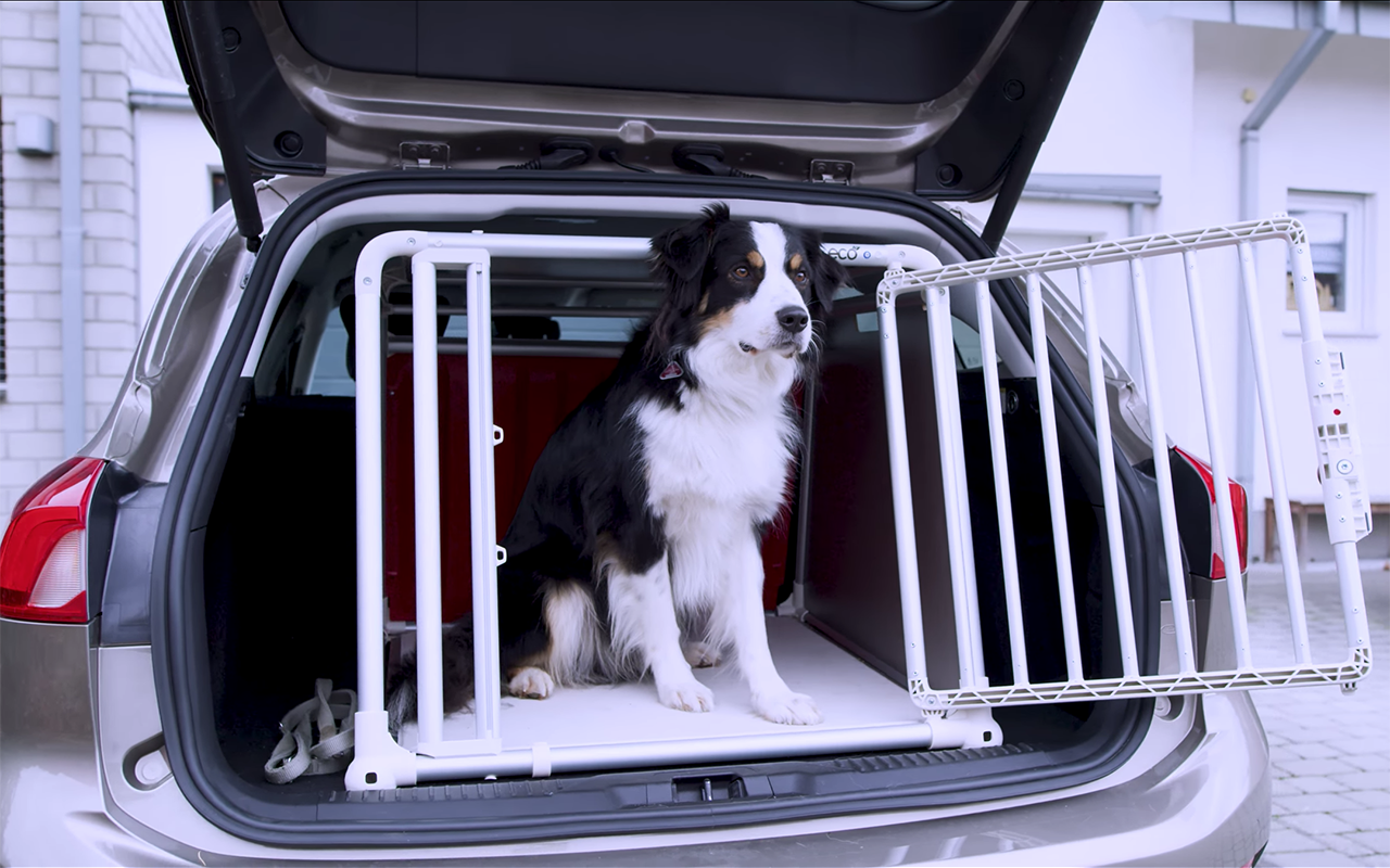 Как перевозятся крупные собаки. Авто клетка для собак. Клетка в багажник для собаки. Клетка для собак в багажник автомобиля. Собачья клетка в багажник.