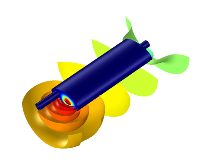 A COMSOL model of a muffler at SPL 188 Hz.