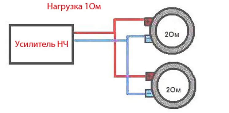 Схема подключения сабвуфера в 2 ома с двумя катушками