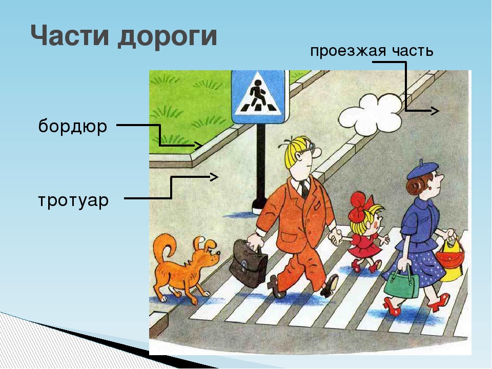 Рассмотрите схему дороги и напишите прямо на рисунке как называются части дороги