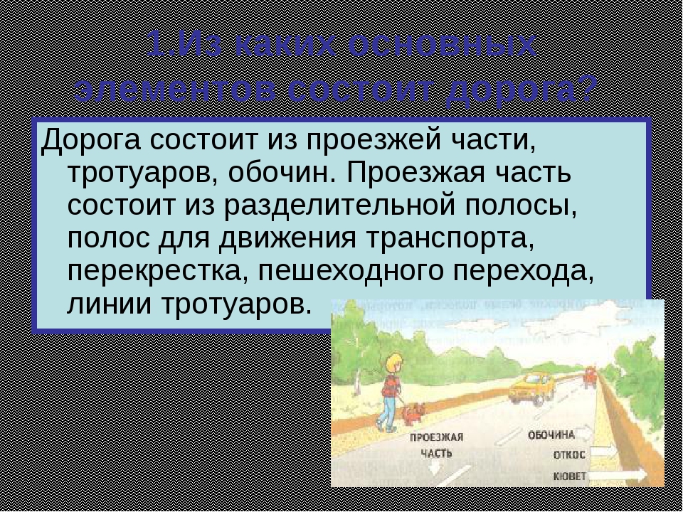 Элементы дороги. Дорога состоит из проезжей части. Дорога обочина проезжая часть. Из чего состоит дорога.