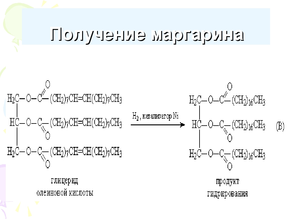 Триглицерид гидрирование. Маргарин формула химическая. Формула маргарина в химии. Маргарин химическая формула получения. Получение маргарина формула.