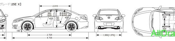 Длина мазда 6 gg. Габариты Мазда 6 GH. Габариты Мазда 6 GH 2008. Mazda 6 GH габариты. Габариты Мазда 6 GH седан.