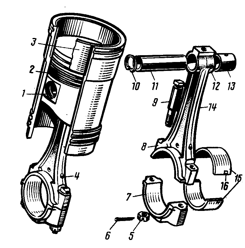 Поршень и шатун схема