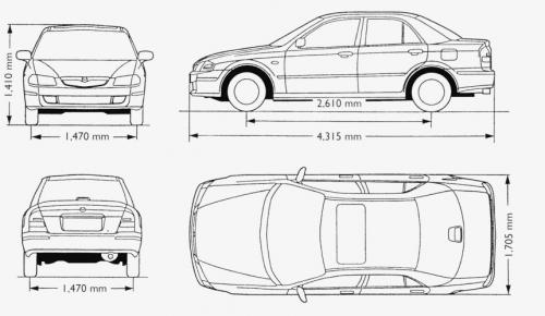 Мазда фамилия размер. Мазда протеже 2001 габариты. Mazda familia габариты.