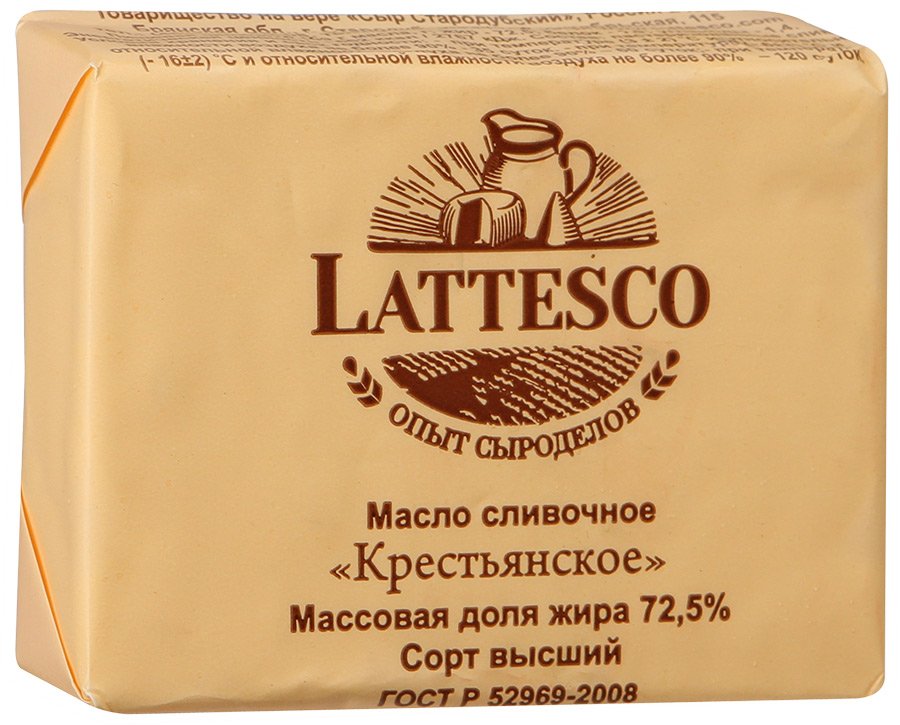 Масло сливочное спрос. Масло сливочное Lattesco. Масло сливочное Крестьянское 72.5 180г. Масло сладкосливочное Крестьянское 72.5 180г. Упаковка масла.