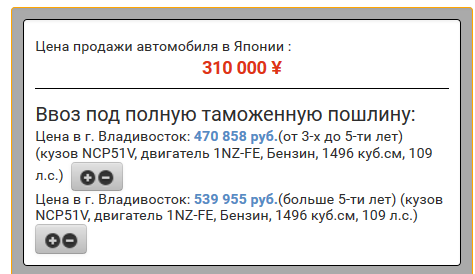 Результат поиска по статистике японских автоаукционов